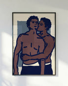 A poster of a gay couple kissing.