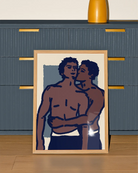 A poster of a gay couple kissing.