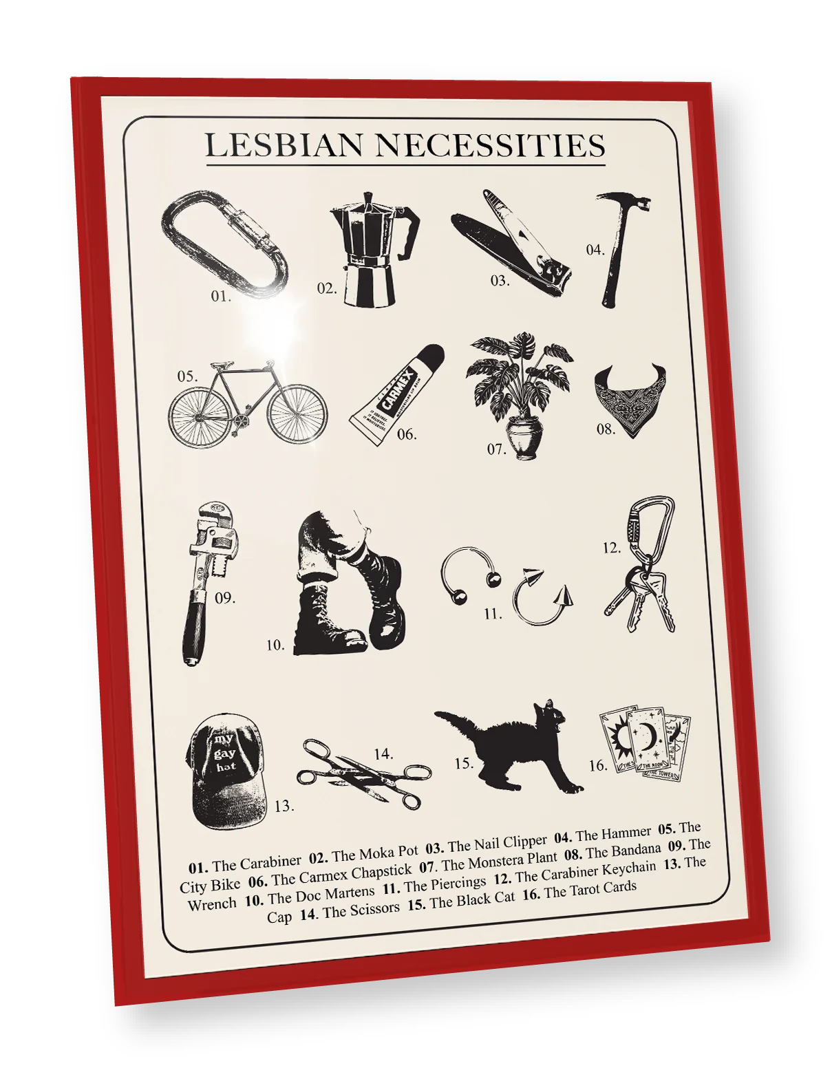 A framed print with the text ´Lesbian Necessities'.