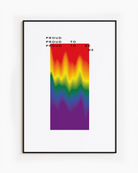 A poster with a gradient pride flag and the text: 'Proud to be me'.