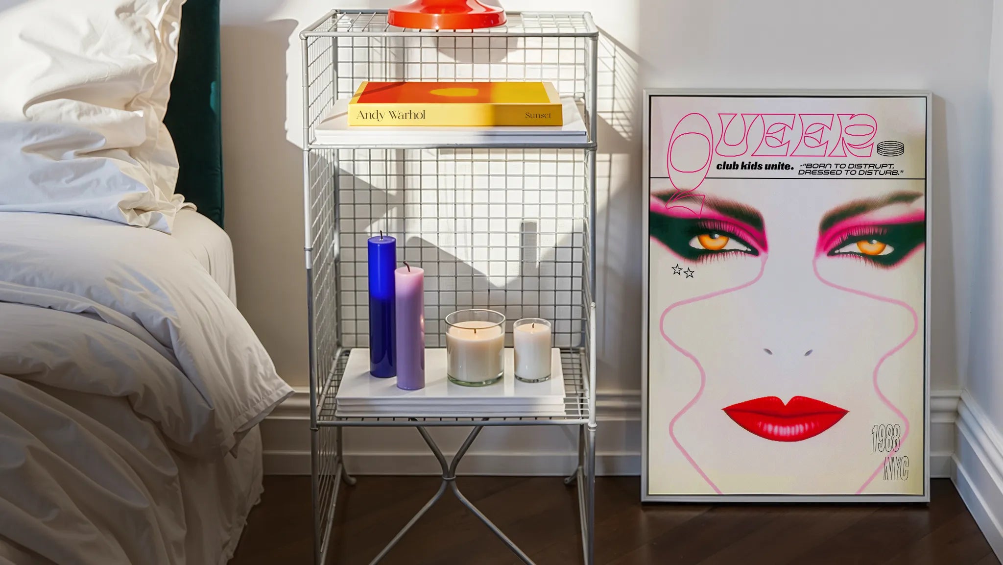 Header image with a framed print of a club kids poster.