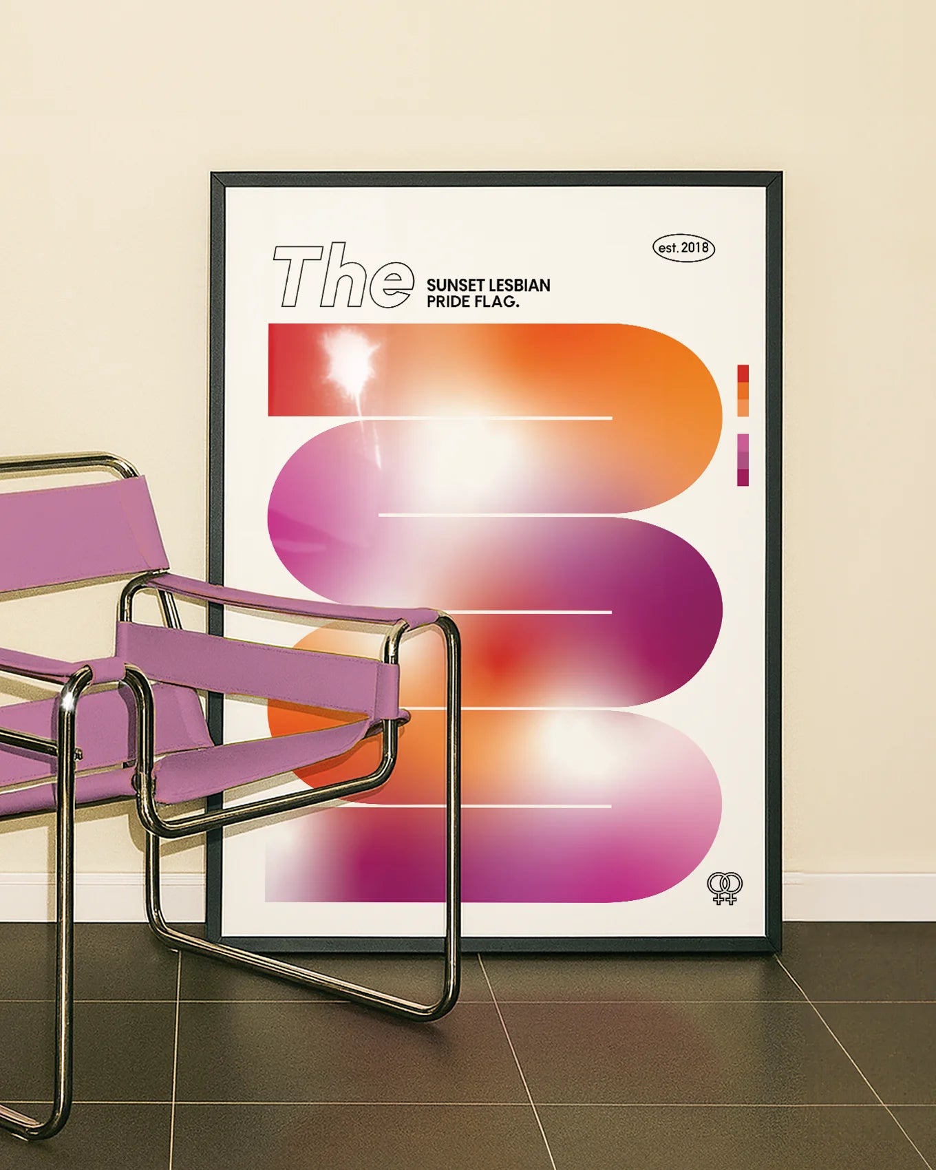 A poster of the lesbian sunset pride flag.