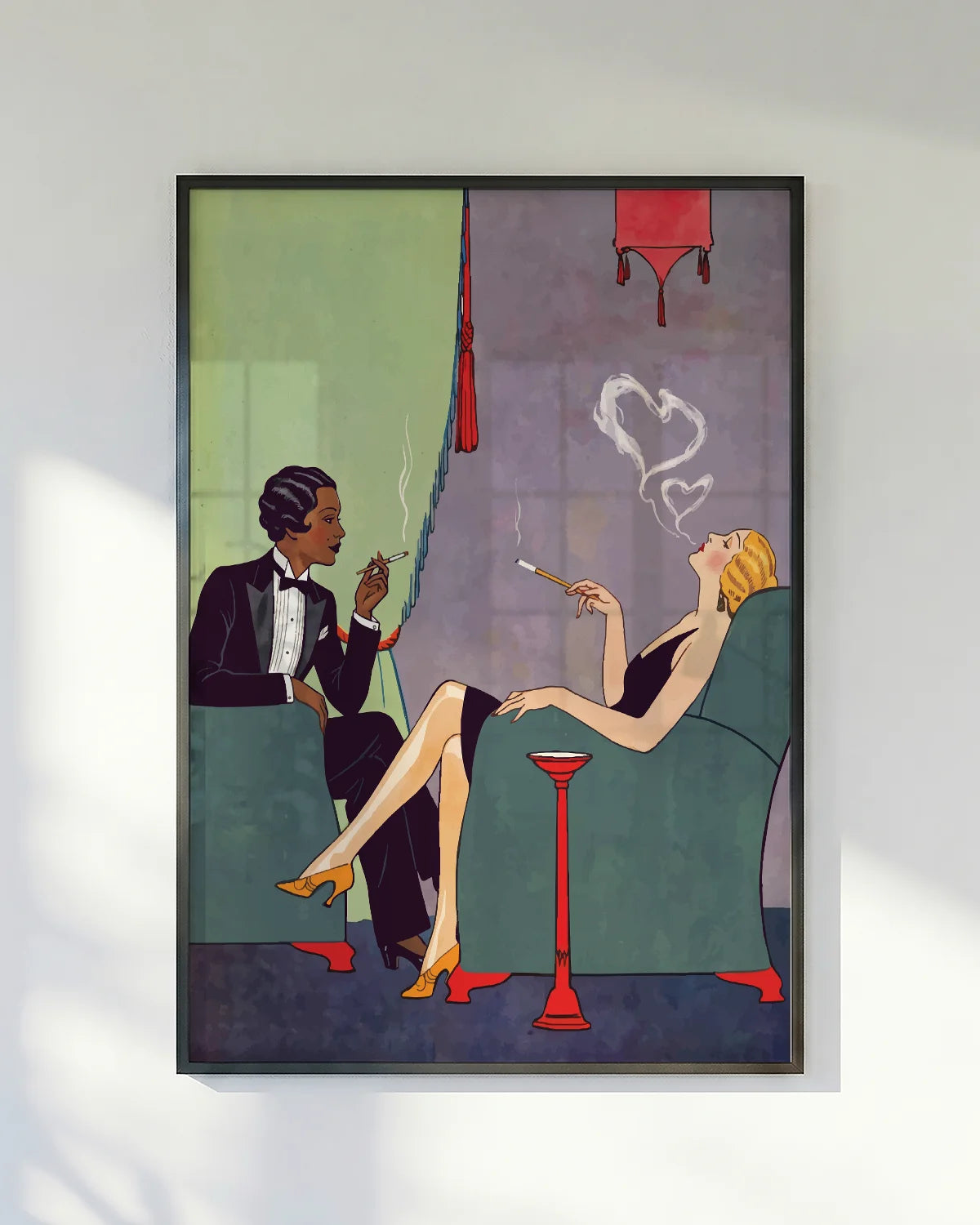 A poster with two sapphic ladies in the 30's smoking cigarettes.
