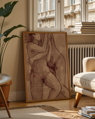 A poster of two naked women laying down and hugging.